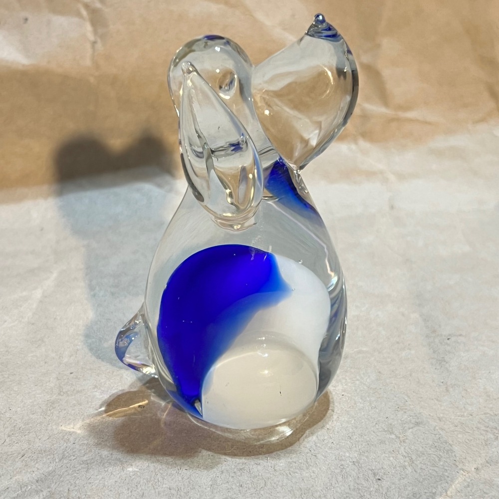 Art Glass Hound Dog Figurine Blue White Swirl Hand‎ Blown Paperweight